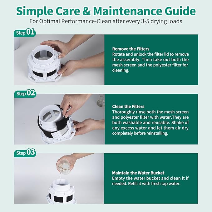2026 Exclusive 3-in-1 Indoor Dryer Vent Kit with White Dryer Vent Hose - Dryer Lint Catcher Box Water Filter Bucket - Indoor Dryer Lint Trap for Electric Dryer