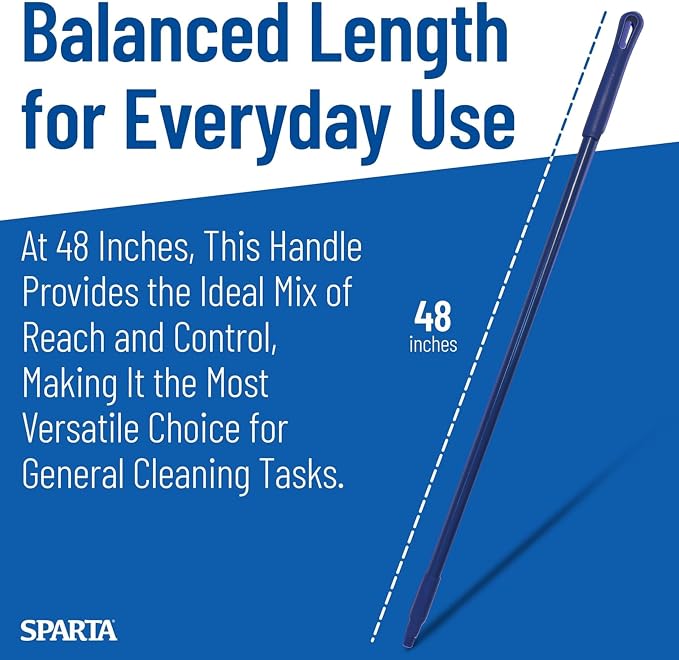 SPARTA 48" Fiberglass Replacement Handle with 3/4" Acme Thread Tip, Polyester Veil Reinforced, Hanging Cap, Commercial Cleaning, Blue (Pack of 12)