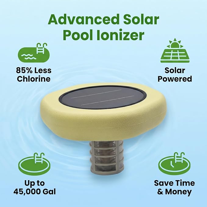 Solar Powered Floating Pool Maintenance Accessory with Replaceable Copper Anode, Durable Outdoor Pool Float for Above Ground, Inground and Saltwater Pools, Complete Accessory Kit Included