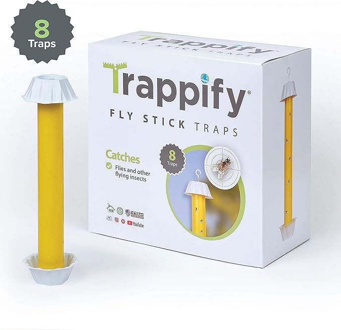Trappify Hanging Fly Traps Outdoor: Fruit Flies and Flying Insect Trap for Indoor & Outdoor Use I Disposable Sticky Fly Trap Indoor House Pest Control (8 Pack)