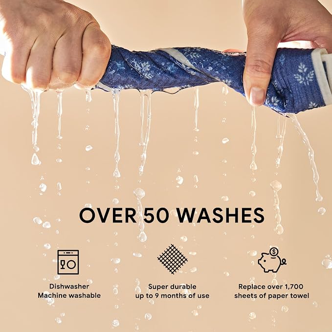 RECYCO Swedish Dishcloths for Kitchen | 4 Pack Oversized Washable Dish Rags | Large Cellulose Reusable Cleaning Paper Towels | Absorbent Counter Dish Cloth Sponge XL Kitchen Wipes, 12" L x 10" W