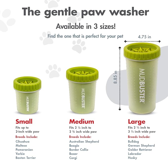 Dexas MudBuster Large Dog Paw Cleaner, Green, Fits 2.5"-3.5" Wide Paws, Gentle Silicone Bristles for Quick, Easy Cleaning