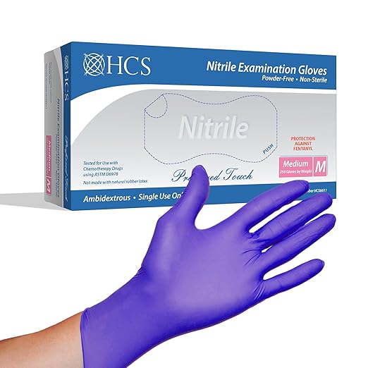 HCS 250 Count Nitrile Gloves (More Per Box) - Chemo Protection, Medical Gloves Disposable - Latex-Free Rubber Glove - 4 Mil Nitrile Exam Disposable Glove - Dark Purple, Medium
