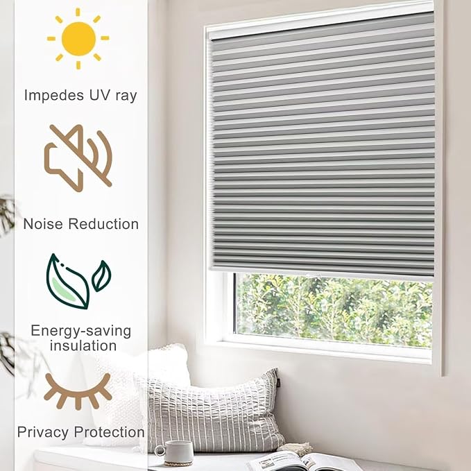 MYshade Cordless Blackout Cellular Shades, 1.5" Honeycomb Window Blinds for Bedroom & Nursery, Thermal Insulated, Noise Reducing, Privacy Shades, Inside or Outside Mount (32" W x 64" H, Grey)