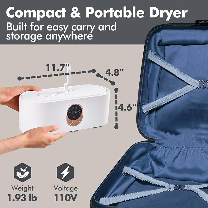 Hanging Portable Clothes Dryer, Mini & Compact Dryer | For Apartment, Dorms, RV&Travel, 4 Timer Settings (1H/2H/4H/8H), 167°F Constant Temperature