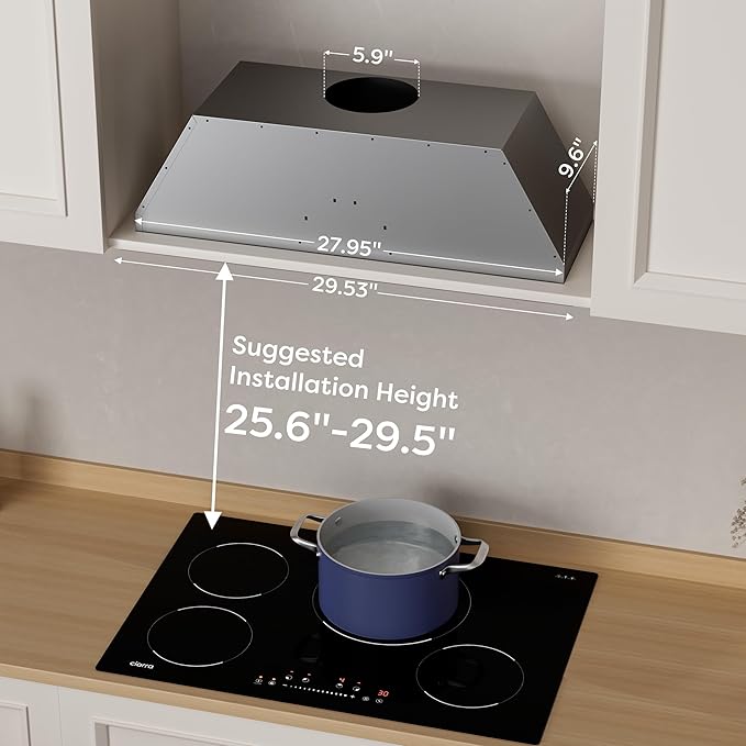 CIARRA 30 Inch Insert Range Hood, 650CFM Built-in Kitchen Stove Vent Hood, 3 Speed Push Button Control, 2 LED Lights & 5-Layer Reusable Aluminum Filters