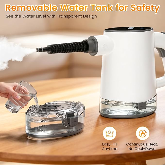 Pressurized Steam Cleaner, Multipurpose Steam Cleaner for Home with 450ML Detachable Tank and Safety Lock,Steamer for Cleaning Floor, Upholstery, Grout,Car,Bathroom and Kitchen