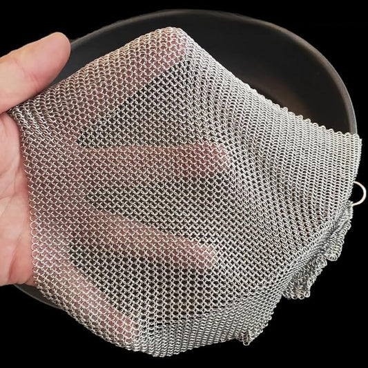 Cast Iron Cleaner & Chainmail Skillet Scrubber - 24''x24'' 3.8mm Small Ring, 316L Stainless Steel Interlocking Mesh Sheet, Flexible Chainmail Panel, Fine Linked Ring Fabric, Woven Ring Net