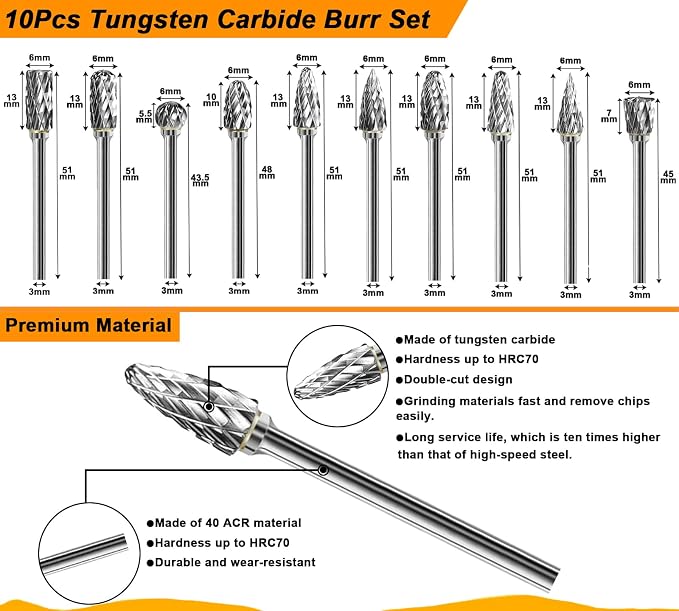 Tungsten Carbide Burr Set 1/8" Shank，Die Grinder Bits with Sanding Drums and Cutting Wheel Set, 185Pcs Pratical Sanding Tool Accessories for Dremel Rotary Tool