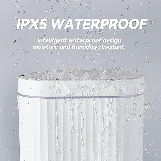 ELPHECO Bathroom Trash can Motion Sensor, AutomaticGarbage can, Slim Plastic Smart Trash Bin with Lid, Commercial Intelligent Wastebaskets for Bedroom, Bathroom, Office, White Grey