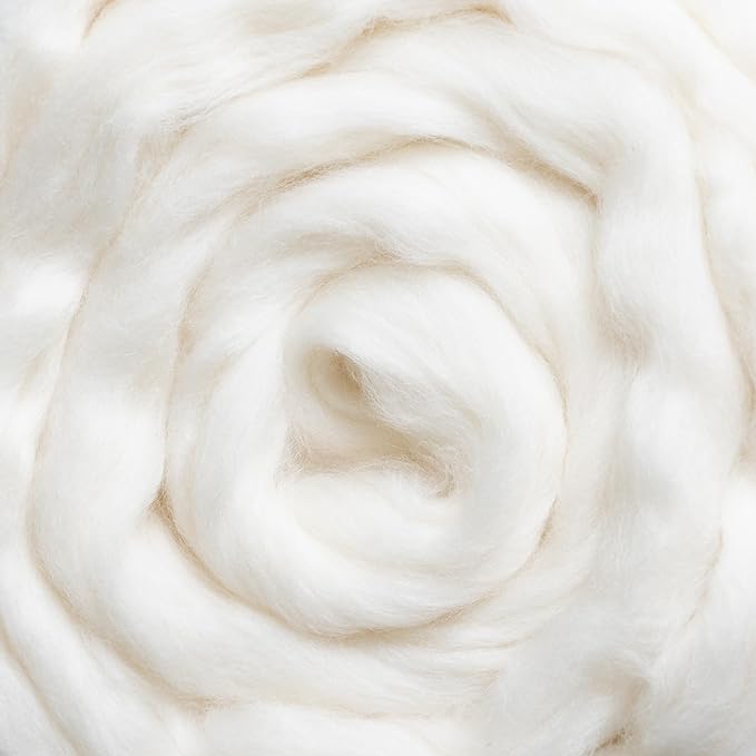 1 lb Merino Wool Roving Bulk 25 Micron, for Needle & Wet Felting, Hand Spinning Soft Chunky Jumbo|100% Natural Undyed (Off-White) Wool Yarn, Core, Combed Stuffing Clean carded