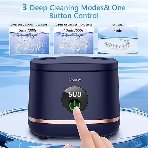 Dental Ultrasonic Retainer Cleaner Machine-45khz, Cleaning for Dentures, Mouth Guards, Aligners, Night Guards, Braces, Toothbrush Heads & Jewelry,Protable UV Retainer Cleaning Pod for Home &Travel