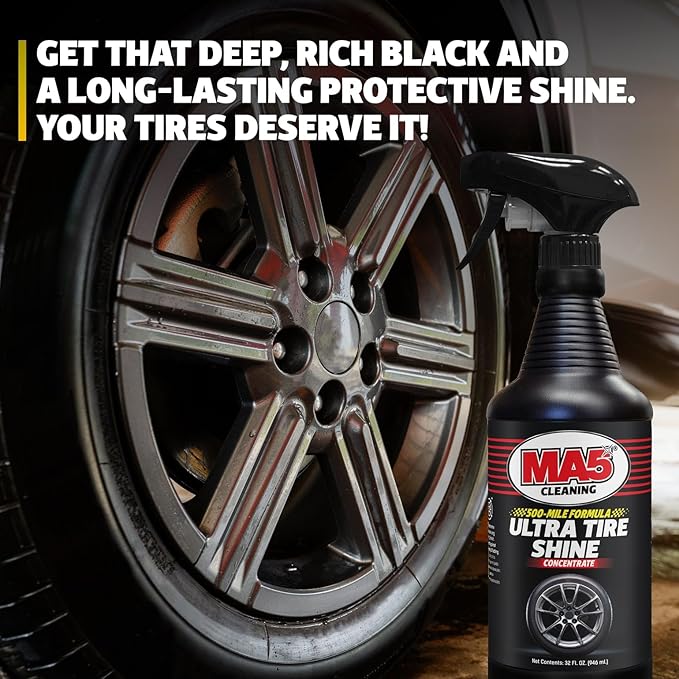 MA5X Ultra Tire Shine | Wet-Look Car Tire Shine Spray & Protectant | Tire Black Finish, No-Sling Formula, Professional Concentrated Shine | 32oz Spray Bottle | Pack of 1