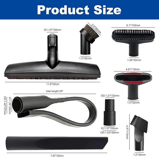 Alrens 9PCS Vacuum Cleaner Attachments for Miele Vacuums, Horsehair Floor Brush Kit for Household & Car Detailing, Compatible with Miele C1 C2 C3, S2 S4 S5 S6 S8 Series