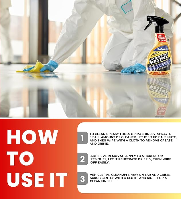 GROVE De-Solv-It Contractors Solvent Spray Bundle - Heavy Duty Degreaser & Concrete Dissolver - Caulk Remover, Floor Adhesive, Tar - No Harmful Vapors - Caulk Remover Solvent - Citrus Scent - 12 oz