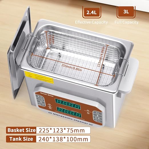 SOUTH BASE Ultrasonic Cleaner,3L Ultrasonic Jewelry Cleaner with Cleaning Basket,Timer&Heater,120W Touch Control Sonic Cleaner for Cleaning Jewelry,Eyeglasses,Coins