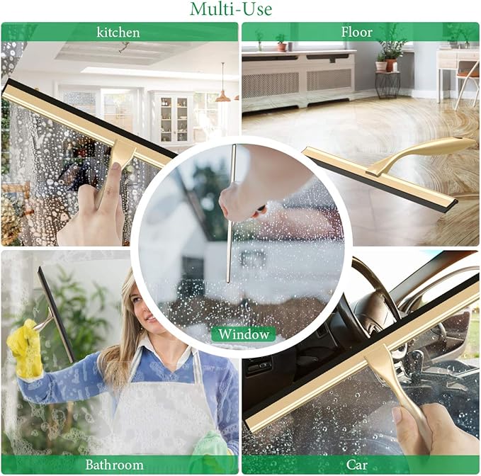Stainless Steel Squeegee for Shower Doors, All-Purpose Shower Squeegee for Bathroom, Window and Car Glass, 14 Inches