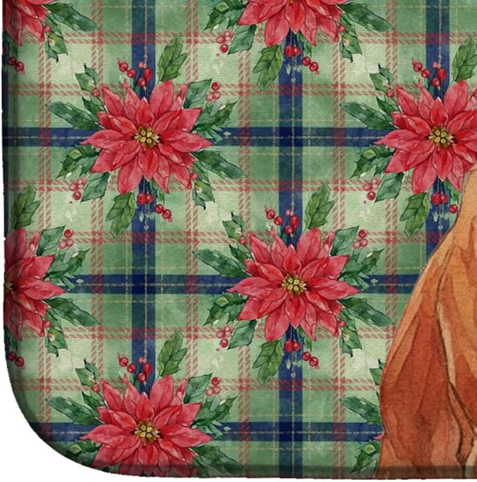Caroline's Treasures Red Whippet Christmas PoinsettIas Dish Drying Mat Absorbent Dish Drying Mat Pad for Kitchen Counter Dish Drainer Mat for Countertop, 14 x 21", Multicolor