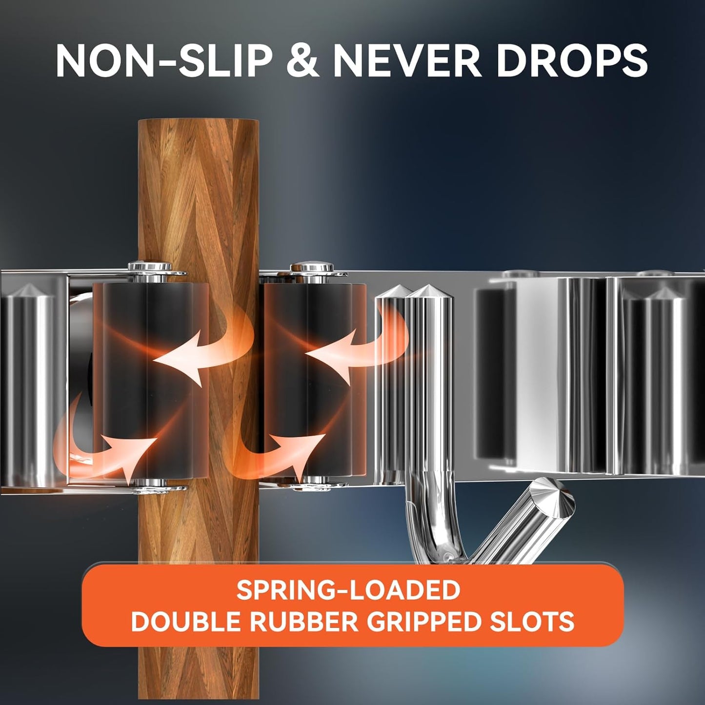 ZONGOOL 4 Racks and 5 Hooks Broom Holder Wall Mount Mop Hanger Wall Mounted Mop and Broom Storage Tool Rack Stainless Steel Garage Organization Garden Kitchen Home Laundry Organizer (Silver)