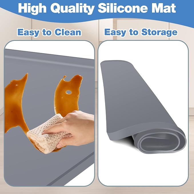 ToLanbbt Mini Fridge Silicone Mat - 24" x 24" x 0.8" Mini Fridge Drip Tray Under Refrigerator Mat Carpet Floor Protector, Leak-Resistant Portable AC Pan for Washing Machine Dishwasher Dryers, Gray