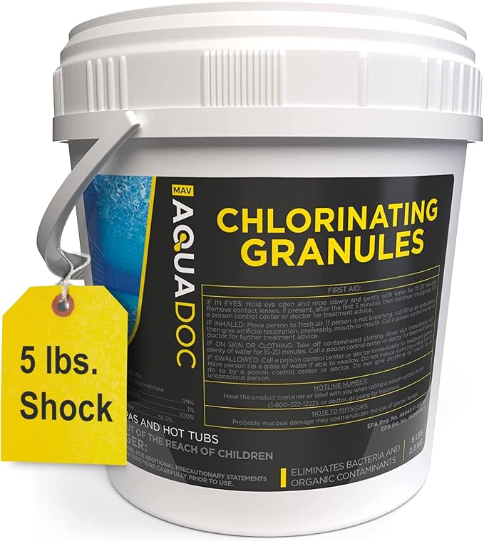 Pool Shock 5lbs – Fast Acting Enhanced Pool Chlorine Shock Treatment for Inground and Above Ground Pools, Saltwater Pools - Made in the USA, AquaDoc