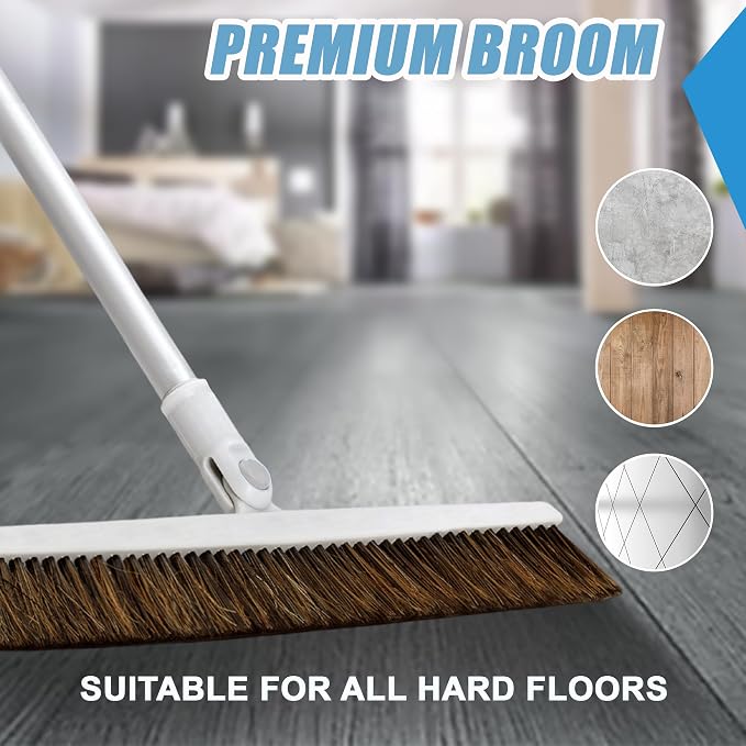 Broom for Hardwood Floors, 18" Swivel Head, 54" Handle Sweeper Lightweight Broom Easy Sweep Like Horsehair Broom
