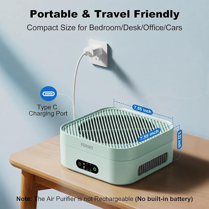 Air Purifiers for Home, 2 Filter, Plug-in, H13 True HEPA Filter Captures Smoke Odor Pet Dander, Portable Quiet Car Air Purifier for RV/Desk/Bedroom/Office, Covers up to 600 Ft², Timer - Green