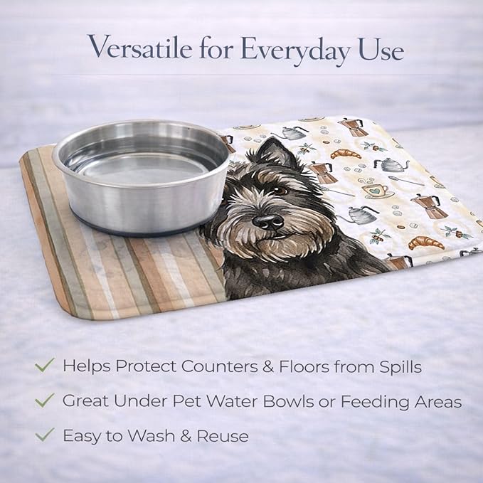 Caroline's Treasures Black Cairn Terrier Coffee Bar Dish Drying Mat Absorbent Dish Drying Mat Pad for Kitchen Counter Dish Drainer Mat for Countertop, 14 x 21", Multicolor