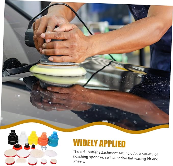 CHILDWEET 1set Car Polishing Sponge Pads and Drill Buffer Attachment Kit for Waxing Self-Adhesive Waxing Wheels Versatile Buffing Pads for Auto Detailing and Home Care