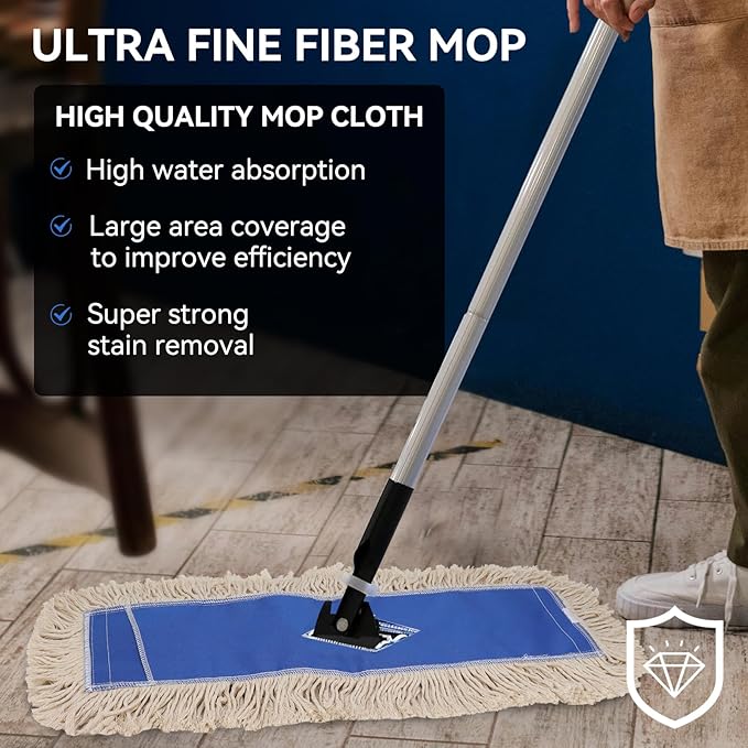 Commerial Dust Mop Replacement Head 36 Inch, Microfiber Dust Mop Head Refills,Industrial Heavy Duty Mopping Head for Janitorial Supplies & Hardwood Floor Cleaning,Blue (6 Pack）