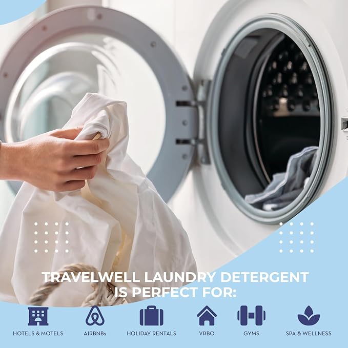 Travel Well Laundry Detergent Powder Packets - TSA-Approved Hotel & Bulk Laundry Detergent Pack - Individually Packaged Paraben-Free Stain Remover Packets - Pack of 100, 1.5 Oz