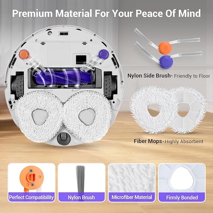 Freo Z10 Ultra Replacement Parts for Narwal Freo Z10 Ultra/Narwal Freo Z10 Robotic Vacuum Cleaner Parts with 2 Roller Brush,4 HEAP, 6 Mops, 6 Dust Bags, 6 Side Brushes,1 Clean Brush