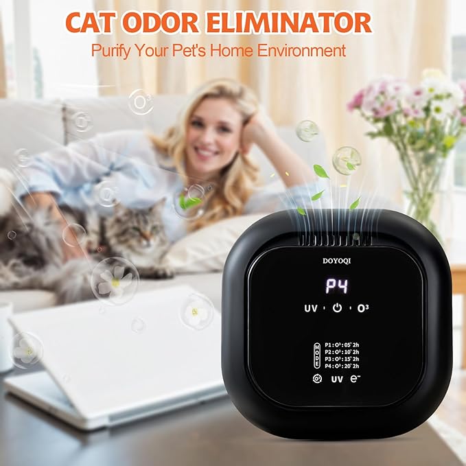 Cat Litter Deodorizer Ozone Odor Eliminator for Strong, Ozone Air Purifier for Pets, Destroys Pet Urine, Poof Odor, and Lingering Household Smells in Rooms, Car, Toilet (Rechargeable version)