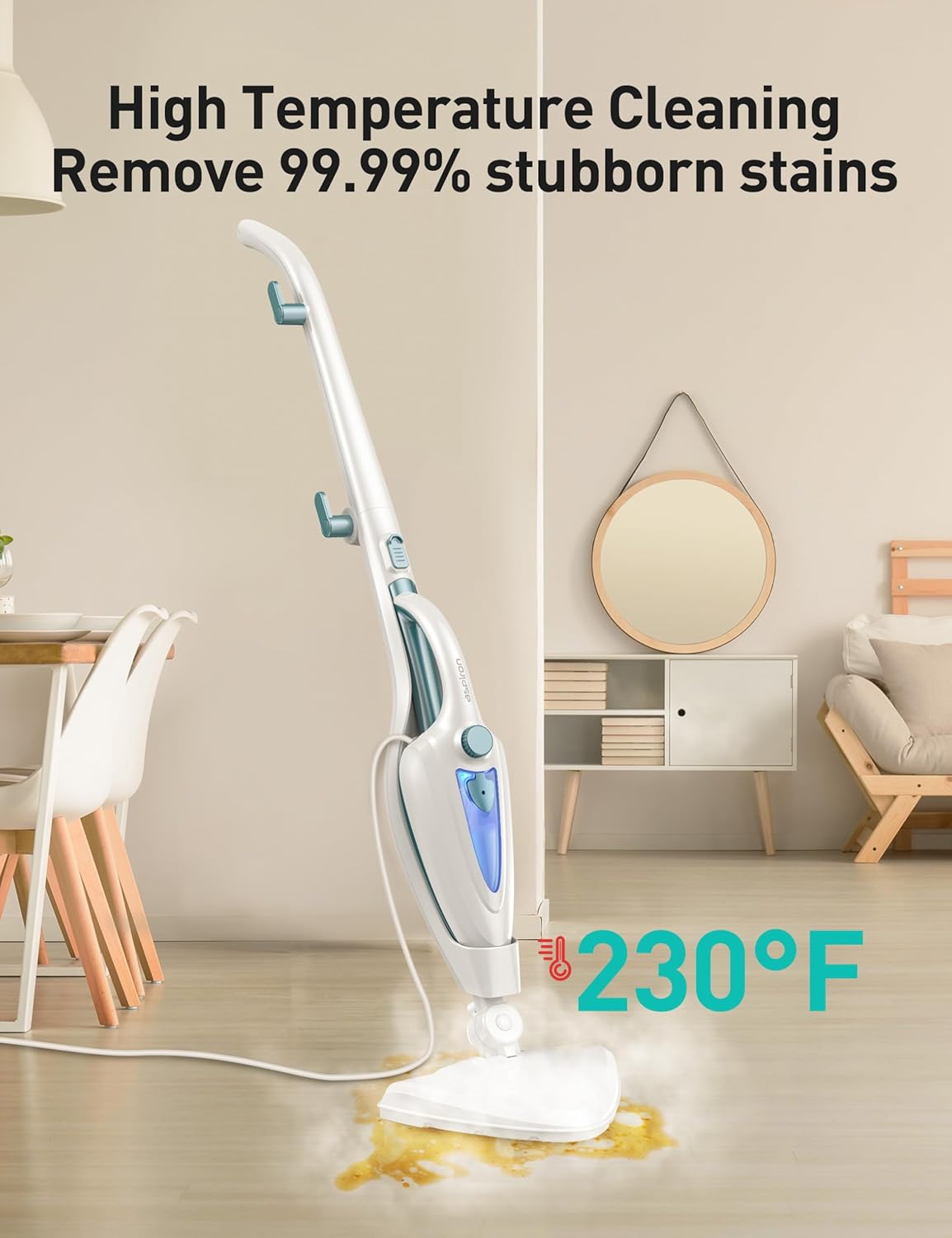12-in-1 Steam Mop, Fast 15-Sec Heat-Up, 1500W Detachable Handheld Steam Cleaner with 2 Dirt Grip Pads, Removes 99.99% Stubborn Stains for Hardwood Floors, Windows, Tiles, Furniture, Pearl Teal