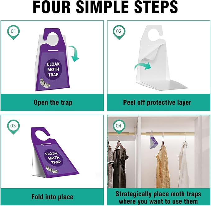Clothes Moth Traps 6 Pack, Extra Strength Sticky Glue and Pheromone Glue Traps, No Toxic Odorless Sticky Moth Repellent with Food Closets Carpet Garden Barn Kitchen Wool Carpet Cupboard,Purple