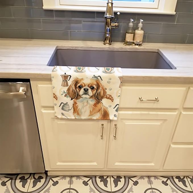 Caroline's Treasures Tibetan Spaniel Coffee Bar Kitchen Towel Velour Plush Front and Cotton Loop Back Machine Washable