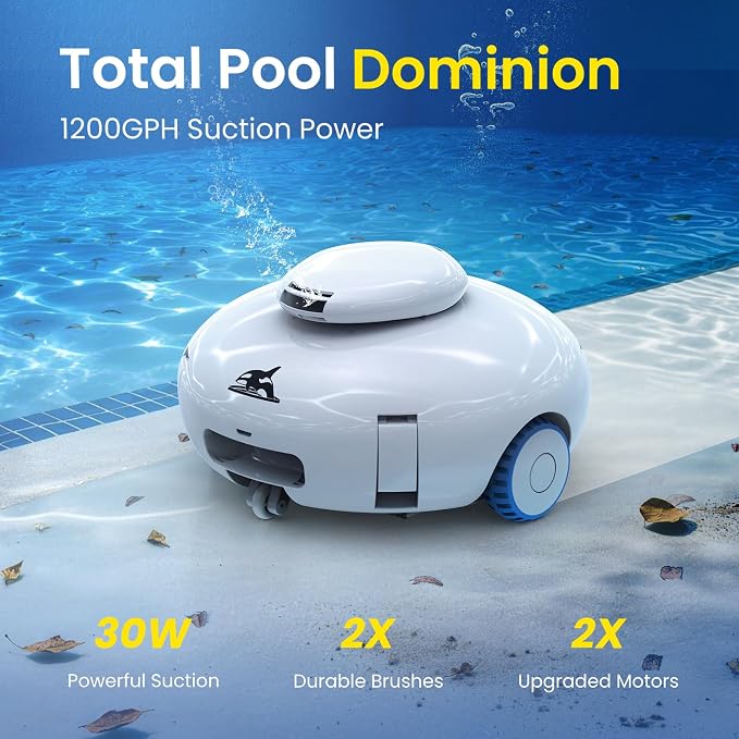K2 Cordless Robotic Pool Cleaner, 120-Min Runtime Pool Vacuum for Above/In-Ground Flat Pools, Strong Suction for Sand & Leaves, Auto-Parking, Covers Up to 1140 Sq.ft