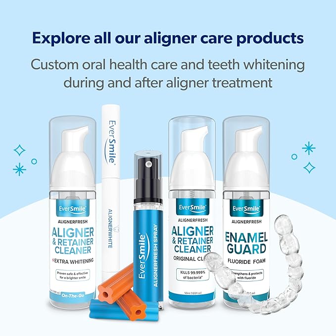 EverSmile AlignerFresh Original Clean Foam – Cleaner Compatible w/Invisalign and All Clear Aligners & Retainers – Eliminates Bacteria, Whitens Teeth, Fights Bad Breath – 25ml (1 Pack)