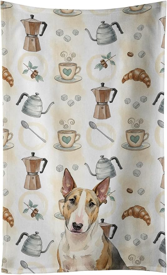 Caroline's Treasures Tricolor Miniature Bull Terrier Coffee Bar Kitchen Towel Velour Plush Front and Cotton Loop Back Machine Washable