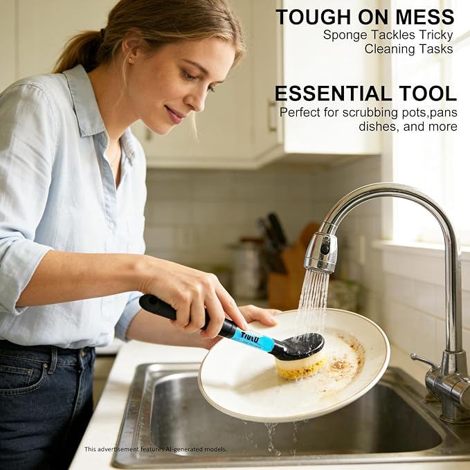 Soap Dispensing Sponge Brush, 2 Pack | Non-Scratch Dish Wand, Kitchen Cleaning, Heavy Duty Dishwashing Scrubber, For Grease & Grime