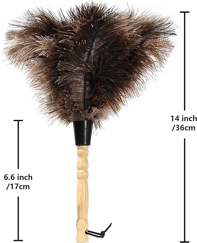 Ostrich Feather Duster 14 inch Fluffy Natural Genuine Ostrich Feathers with Wooden Handle and Eco-Friendly Reusable Handheld Ostrich Feather Duster for Cleaning Supplies(10PCS)