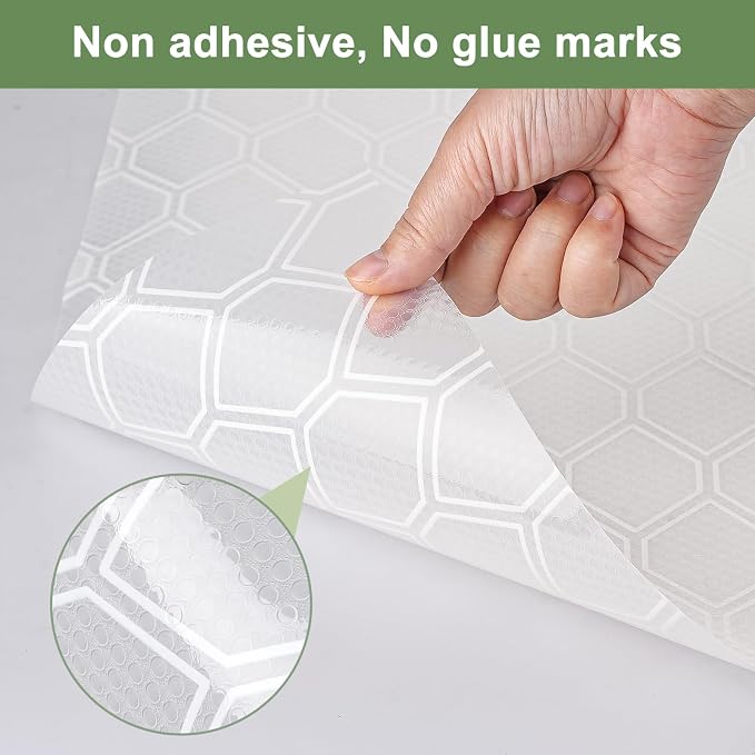 Shelf Liner, Refrigerator Drawer Liners for Kitchen Cabinets, Waterproof Bathroom Sink Mat No Slip Cupboard Liners Non Adhesive Fridge Liner Roll - Clear 17.5"×118"