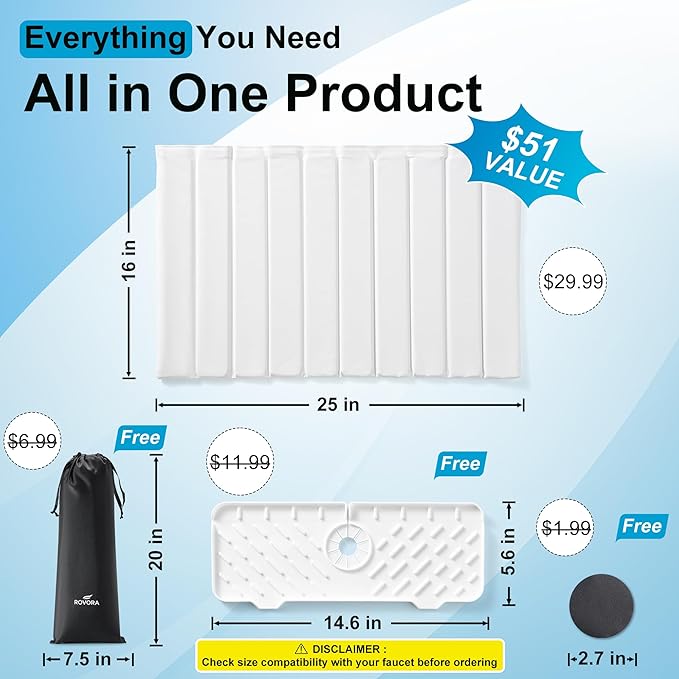 Large PU Leather Surface Quick Drying Dish Drying Mat with Diatomaceous Earth Stone For Kitchen Counter 25"x16" – Foldable and Absorbent Kitchen Counter Mat, Includes Silicone Faucet Mat White