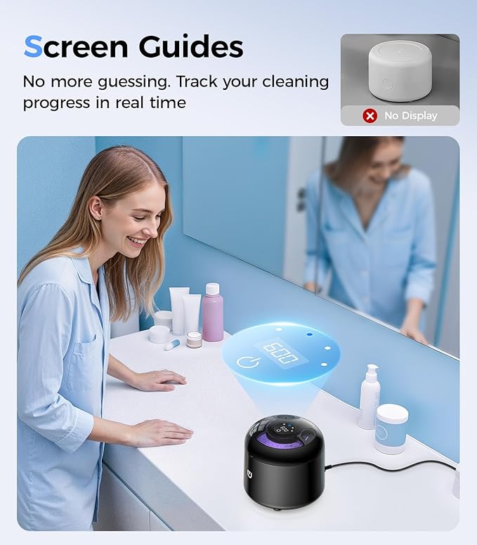 Retainer Cleaner 48kHz, Ultrasonic Retainer Cleaner Machine with 4 Modes for Dentures, Aligners, Mouthguards, Retainers, Jewelry Cleaner and Dental Cleaning Pod, 25W Ultrasonic Jewelry Cleaner