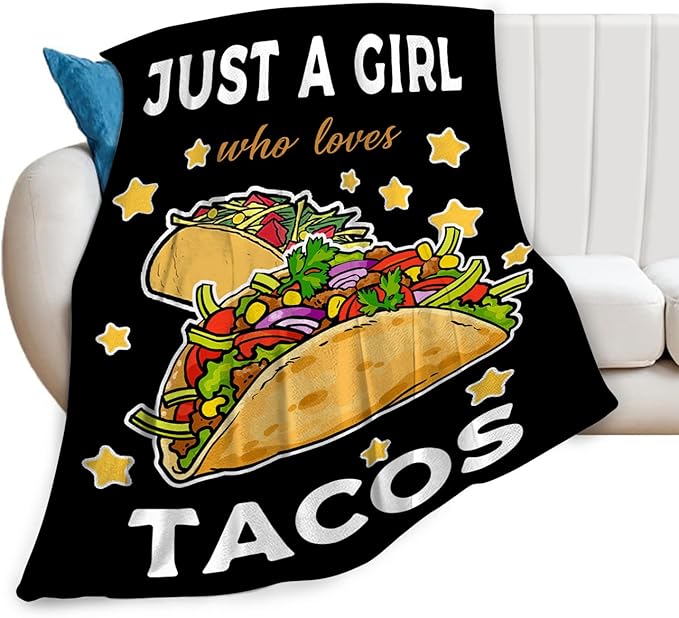 Tijuboni Tacos Throw Blanket Just A Girl Who Loves Tacos Gifts for Girls Boys Women Men Kids Adults Soft Flannel Fleece Blanket for Couch Sofa Bed Home Decor 40"x50"