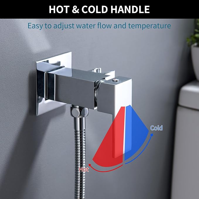 SHAMANDA Warm Water Bidet Sprayer for Toilet with Hot and Cold Brass Rough-in Valve, Stainless Steel Handheld Bidet Attachment Set for Feminine, Pets and Baby Diaper Wash, Chrome Polished, BDS08-1