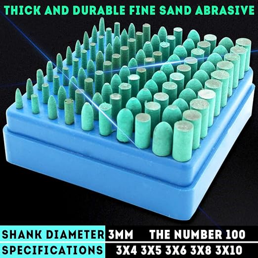 Oudtinx Polishing Accessories 100pcs Rubber Grinding Heads,3mm Shank Assorted Accessory, Mounted Point Wheel Head Kit for Dremel Polish Rotary Tools (Green)
