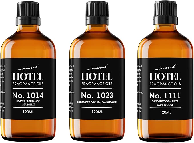 AirScent Hotel Diffuser Oil Buyers’ Best Picks 3-Pack Gift Set - 120 mL Fragrance Oil Bottles for Ultrasonic and Waterless Diffusers and Crafting - Fragrance No. 1014, No. 1023 & No. 1111