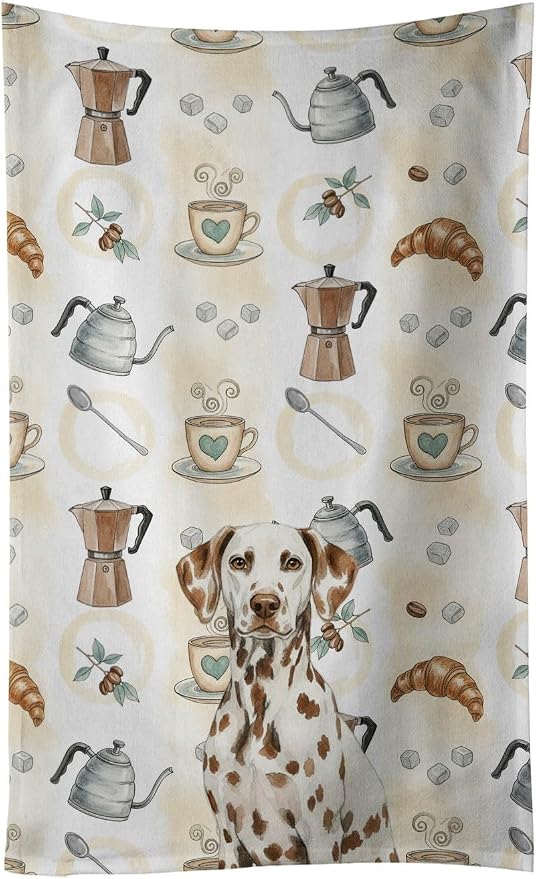 Caroline's Treasures Liver Dalmatian Coffee Bar Kitchen Towel Velour Plush Front and Cotton Loop Back Machine Washable