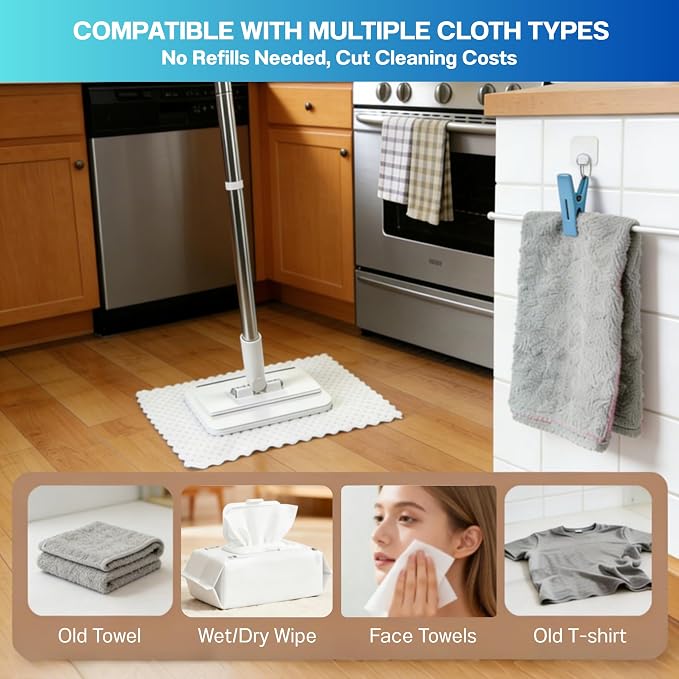 Mini Mop, Hands-Free One-Touch Pad Release, 360° Rotating Head, Wet & Dry, Extends Up to 48in Handle, Zero-Cost Old Cloth Compatible for Hardwood Floors, RV & Pet Hair